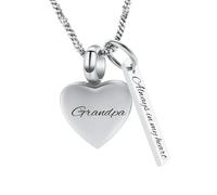 BIAIHQIE Collier urne funéraire en Forme de Petit cœur pour Cendres, Bijou Souvenir, Pendentif commémoratif pour Grand-père - Toujours dans Mon cœur - Argent