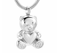 BIAIHQIE Colliers d'urne funéraire en Forme d'ours pour Cendres, Pendentif Souvenir, Cadeau commémoratif funéraire, Argent