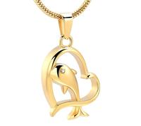 BIAIHQIE Dauphin dans Mon Coeur en Acier Inoxydable crémation urne Pendentif Qui contiennent des Cendres Souvenir médaillon Memorial Collier pour Animal de Compagnie-doré