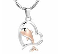 BIAIHQIE Dauphin dans Mon Coeur en Acier Inoxydable crémation urne Pendentif Qui contiennent des Cendres Souvenir médaillon commémoratif Collier pour Animal de Compagnie-Argent et Or Rose