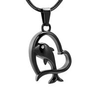 BIAIHQIE Dauphin dans Mon Coeur en Acier Inoxydable crémation urne Pendentif Qui contiennent des Cendres Souvenir médaillon Memorial Collier pour Pet-Black