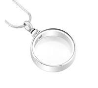 BIAIHQIE Pendentif Rond Transparent en Argent avec urne en Verre, Collier Souvenir de crémation pour Chien, Chat ou Cendres humaines, médaillon commémoratif Visible
