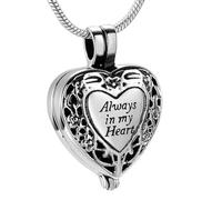 BIAIHQIE Sculpté Toujours dans Mon Coeur en Acier Inoxydable crémation urne Bijoux - à l’intérieur du Cylindre d’Or médaillon Memorial Collier pour Les Cendres