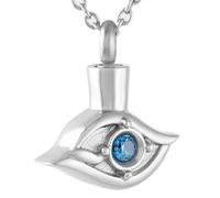 BIAIHQIE Tenir Cristal Oeil en Acier Inoxydable Souvenir Colliers Cendres Porte-Souvenirs urne commémorative Bijoux pour crémation Cendres-Pierre Bleue