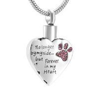 BIAIHQIE Tenir Cristal Patte Impression Memorial Pendentif - No Long À Mes Côtés, pour Toujours dans Mon Coeur Crémation Urne Collier pour Pet-Pierre Rose