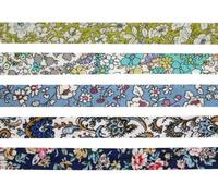Biais coton 1 cm x 1 m Fleurs bleu vert 5 pièces