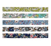 Biais coton 1 cm x 1 m Fleurs bleu vert 5 pièces