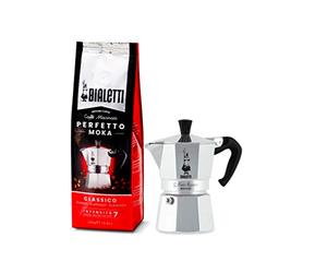 Bialetti 0001161 Cafetière Italienne, Aluminium, Argent, 1 Tasse + Perfetto Moka Café Moulu Classico (Classic) Torréfaction Media 250 gr