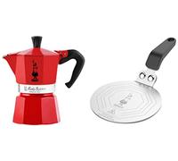 Bialetti 0004942 Cafetière Italienne, Aluminium, Rouge, 3 Tasses & Assiette à Induction, Adaptateur pour l’Usage de Cafetières et Poêles sur Plaques à Induction, Acier