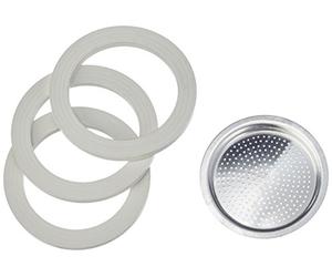Bialetti 0109744 Accessoires Café et Dosette Blister Aluminium 3 Joints + Filtre 2 Tasses - Argent/Blanc