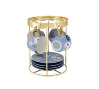 Bialetti - Bridgerton Ensemble Carrousel avec 4 tasses à expresso et soucoupes, 65 ml (2.2 oz), Porcelaine et Fer
