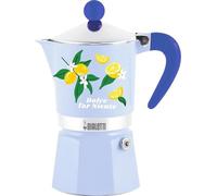Bialetti Cafetière Moka Rainbow Dolce Far Niente 3 Tasses Bleue avec Citrons en Aluminium 130 ml Manuelle Préparation de Café Expresso