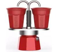 Bialetti Espressokocher-Set Mini 3-tlg. Express für 2 Tassen, Espresso, Espressokanne, Kaffeebereiter, Rot, 90 ml, 7303