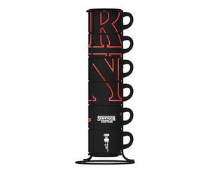 Bialetti Lot de 6 tasses empilables Stranger Things - Fluorescentes, brillent et changent de couleur dans l’obscurité, non compatibles lave-vaisselle, 80 ml chacune, noir