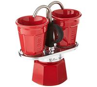 Bialetti Mini Express Color Set Cafetière 2 Tasses + 2 Gobelets Aluminium, Rouge
