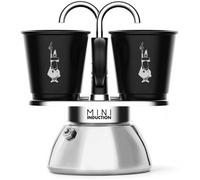 Bialetti – Set cafetière italienne + 2 tasses – Mini-induction – 100 ml – Inox / Noir