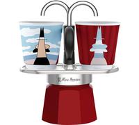 Set cafetière italienne + 2 tasses - BIALETTI - Mini-express MAGRITTE - Inox / Rouge