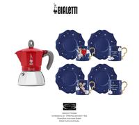 Bialetti Moka Iduction Set 4 Tasses Expresso Avec Sous-Tasse, Porcelaine Bleu Or
