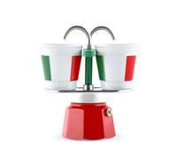 BIALETTI | Moka Mini Express Tricolore 2 tasses cafetière + 2 verres Italie