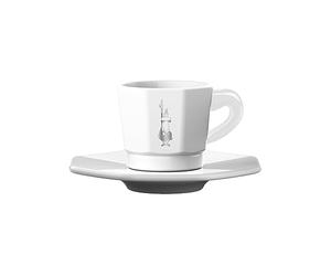 Bialetti Octagonal Cups, Set 4 Cups, White and Silver, 75 ML