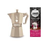 Bialetti Set Cafetiere Moka Exclusive Induction couleur sable et paquet de cafe Pregiato de 250 gr