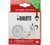 Bialetti Set de pièces de rechange 1 plaque filtrante et 3 anneaux d'étanchéité 6 tasses, argent/blanc, 4 pièces (1 set)