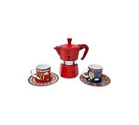 Bialetti Set Winter Wonderland Cafetière Moka Express Rouge 3 tasses 130 ml avec deux tasses et deux soucoupes