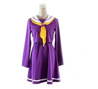 Biamoxer 110 cm Anime pas de jeu pas de vie Shiro longue queue de cheval multicolore résistant à la chaleur Cosplay perruques violet Cosplay Costume tenue S COSTUME UNIQUEMENT