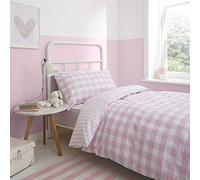 Bianca Check and Stripe Pink Housse de Couette + taie d'oreiller pour lit de 90 cm - 160 x 220 + 50 x 110 cm