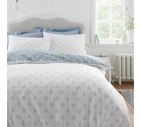 Bianca Esme Parure de lit réversible en Coton 200 Fils avec Housse de Couette et taies d'oreiller Motif Floral Blanc/Bleu