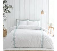 Bianca Fine Linens Parure de lit avec Housse de Couette et taies d'oreiller en Coton 180 Fils Motif Feuilles Blanc/Vert Super King