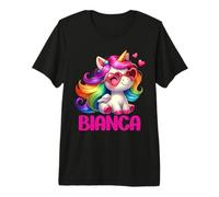 Bianca Nom personnalisé Licorne Colorée Femmes Filles T-Shirt Haut de Gamme