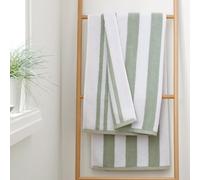 Bianca Serviette de Bain réversible à Rayures en Coton Jacquard Vert Sauge 70 x 120 cm