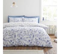 Bianca Thea Floral Parure de lit réversible en Coton 200 Fils avec Housse de Couette et taies d'oreiller Bleu King