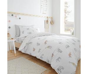 Bianca Zoo Animals Parure de lit Double en Coton avec Housse de Couette et taies d'oreiller Blanc