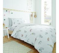 Bianca Zoo Animals Parure de lit Simple en Coton avec Housse de Couette et taie d'oreiller Blanc