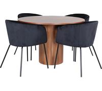 BiancaROWA ensemble table, table chêne plaqué et 4 Berit chaises Velours noir.