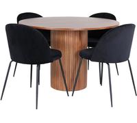 BiancaROWA ensemble table, table chêne plaqué et 4 Wrinkles chaises Velours noir.