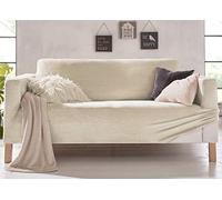 Biancheriaweb Housse de canapé élastique Effet Velours modèle très Doux Couleur crème 3 Places