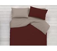 BIANCHERIAWEB Housse de couette et taie d'oreiller 100 % coton couleur unie double face bicolore taupe marron
