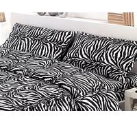 BIANCHERIAWEB Housse de couette et taie d'oreiller en 100 % coton fantaisie animalier motif zèbre