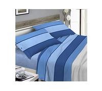BIANCHERIAWEB Linen Web Parure de lit 100% Coton Motif Fantaisie à Bandes Bleu