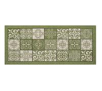 BIANCHERIAWEB Tapis de Cuisine antidérapant Lavable, Dimensions 55 x 115 cm, Tapis de Cuisine fabriqué en Italie avec Motif faïence Vert, Tapis de Cuisine Lavable et repassable.
