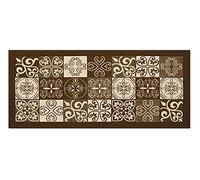 BIANCHERIAWEB Tapis de Cuisine antidérapant Lavable, Dimensions 55 x 140 cm, Tapis de Cuisine fabriqué en Italie avec Motif faïence Marron, Tapis de Couloir Lavable et repassable.
