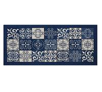 BIANCHERIAWEB Tapis de Cuisine antidérapant Lavable, Dimensions 55 x 190 cm, Tapis de Cuisine fabriqué en Italie avec Motif faïence Bleue, Tapis Chemin de Table Lavable et repassable.