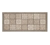 BIANCHERIAWEB Tapis de Cuisine antidérapant Lavable, Dimensions 55 x 280 cm, Tapis de Cuisine fabriqué en Italie avec Motif faïence Taupe, Lavable et repassable.