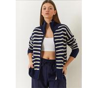 Bianco Lucci Cardigan oversize écru / marine, Taille S-L
