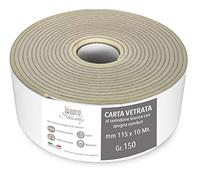 bianco Shabby® Papier Vitrage professionnel au Corindon avec éponge anti-doigts - Rouleau de 10 mètres prédécoupé (Grain 150 g)