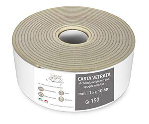 bianco Shabby® Papier Vitrage professionnel au Corindon avec éponge anti-doigts - Rouleau de 10 mètres prédécoupé (Grain 150 g)