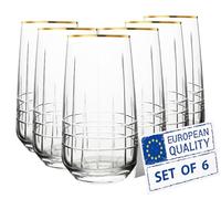 Biandeco Lot de 6 verres Highball faits à la main avec bord doré pour cocktail, longue boisson, eau, jus, thé glacé, mojito, 473 ml